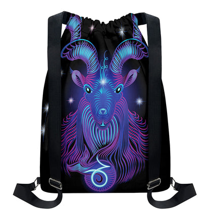 Dark Capricorn Zodiac Sign Print Drawstring Backpack