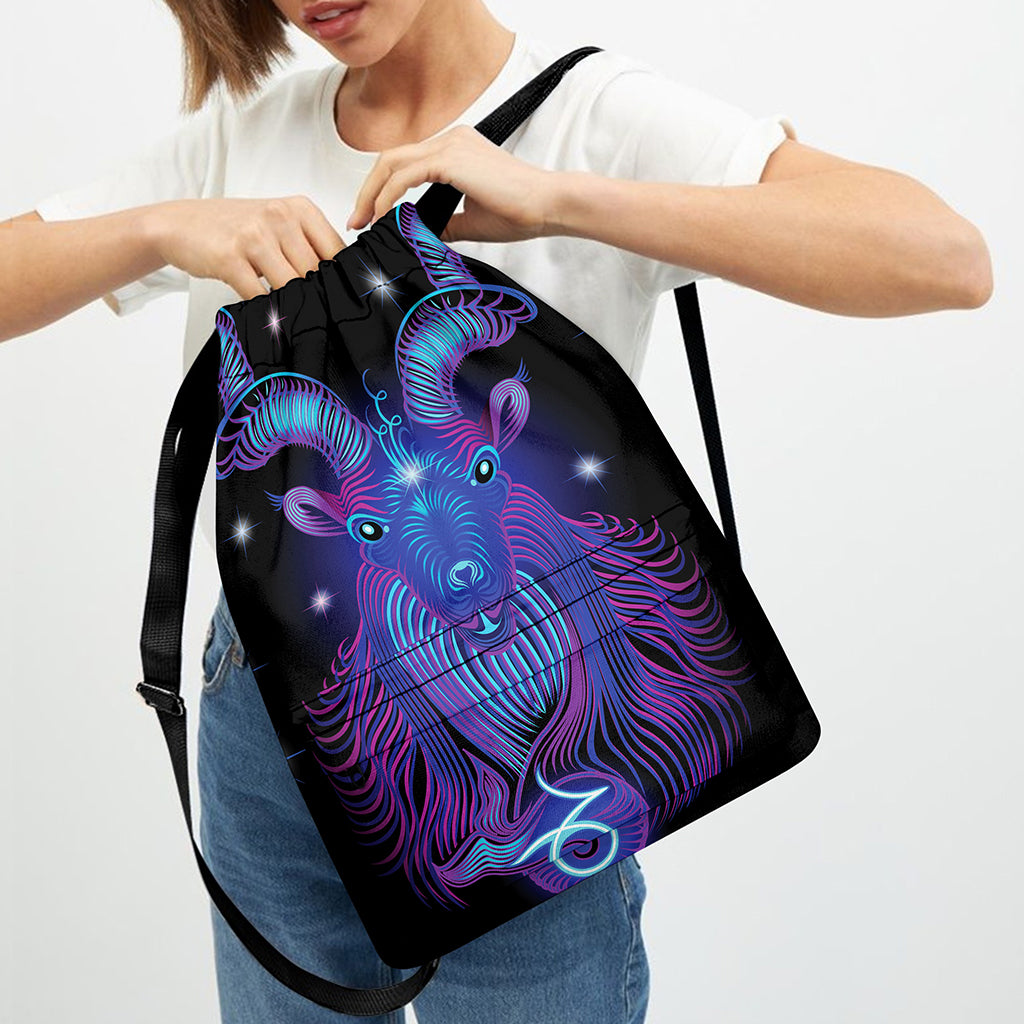 Dark Capricorn Zodiac Sign Print Drawstring Backpack