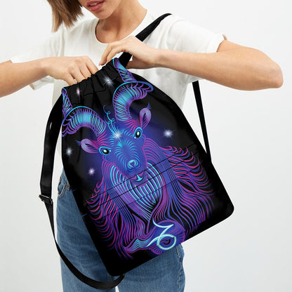 Dark Capricorn Zodiac Sign Print Drawstring Backpack