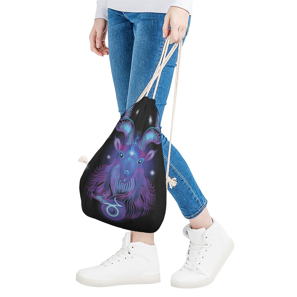 Dark Capricorn Zodiac Sign Print Drawstring Bag