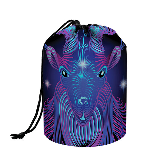 Dark Capricorn Zodiac Sign Print Drawstring Makeup Bag