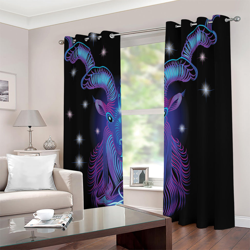 Dark Capricorn Zodiac Sign Print Extra Wide Grommet Curtains