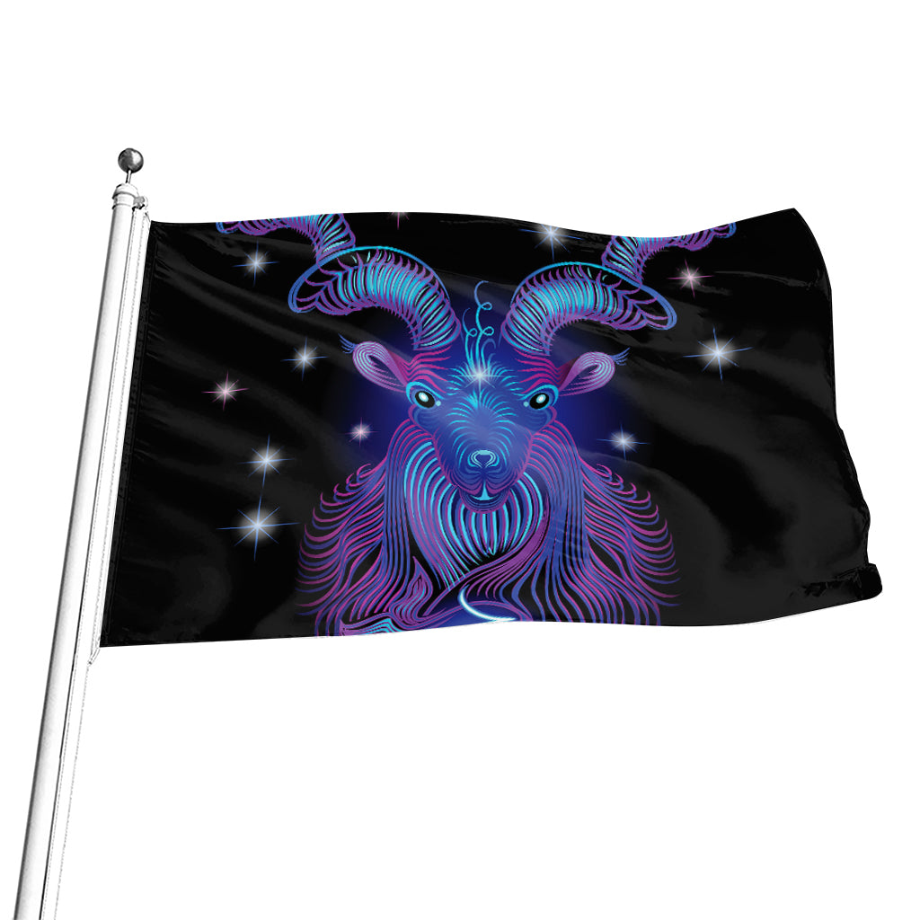 Dark Capricorn Zodiac Sign Print Flag