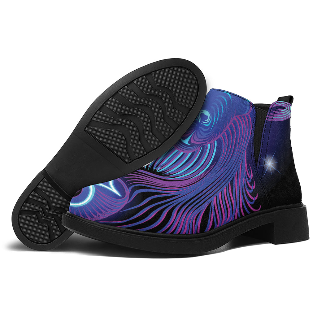 Dark Capricorn Zodiac Sign Print Flat Ankle Boots