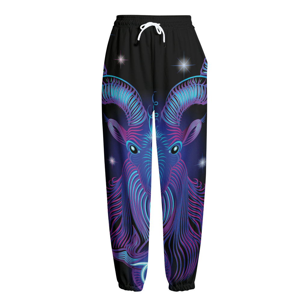 Dark Capricorn Zodiac Sign Print Fleece Lined Knit Pants