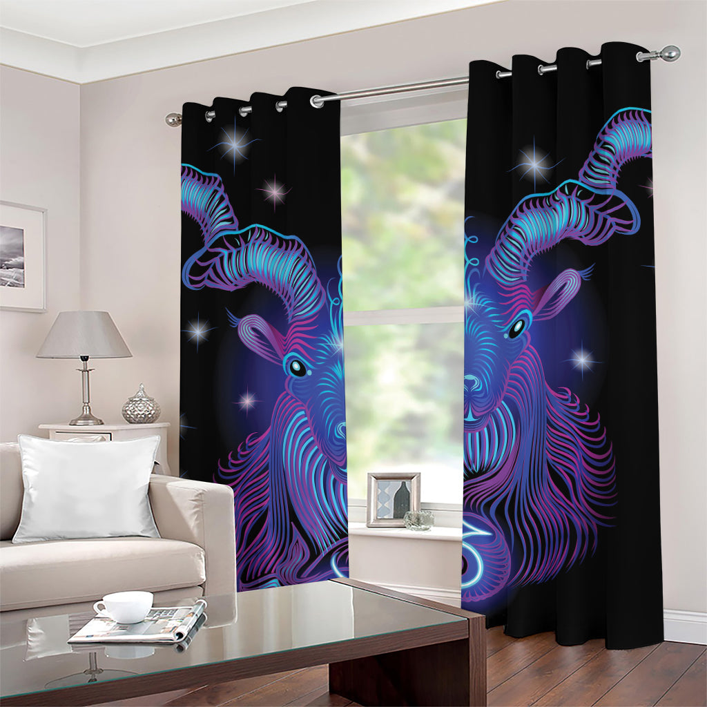 Dark Capricorn Zodiac Sign Print Grommet Curtains