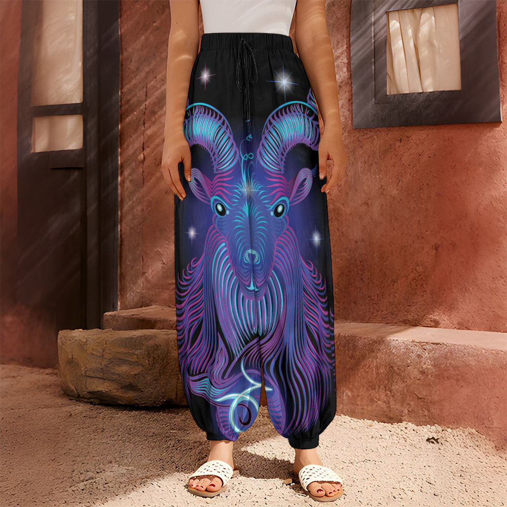 Dark Capricorn Zodiac Sign Print Harem Pants