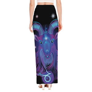 Dark Capricorn Zodiac Sign Print High Slit Maxi Skirt