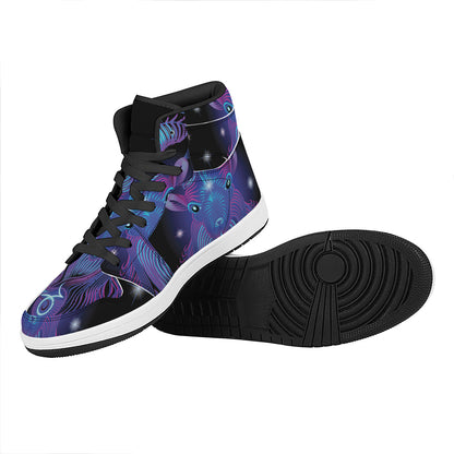 Dark Capricorn Zodiac Sign Print High Top Leather Sneakers