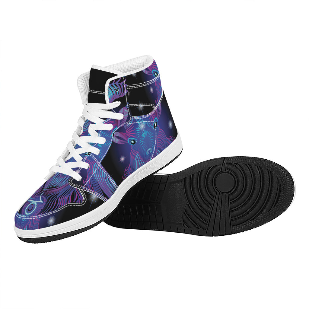 Dark Capricorn Zodiac Sign Print High Top Leather Sneakers