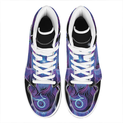 Dark Capricorn Zodiac Sign Print High Top Leather Sneakers