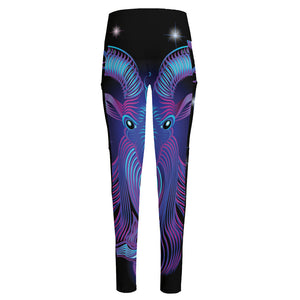 Dark Capricorn Zodiac Sign Print High-Waisted Pocket Leggings