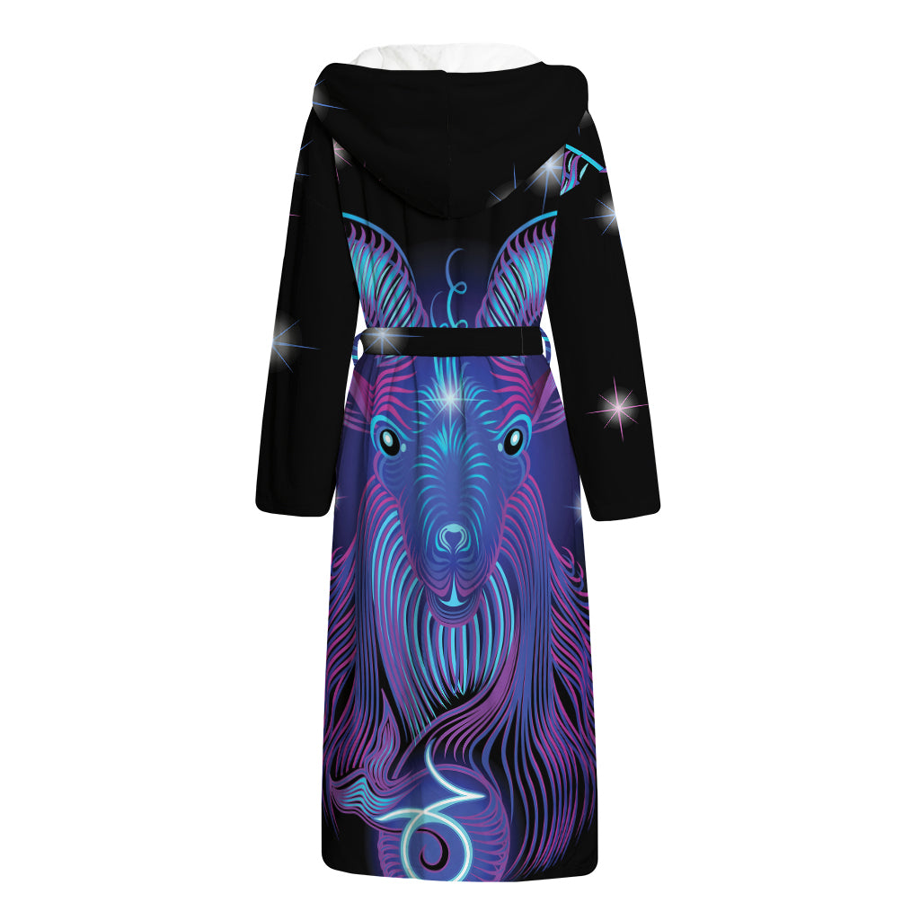 Dark Capricorn Zodiac Sign Print Hooded Bathrobe