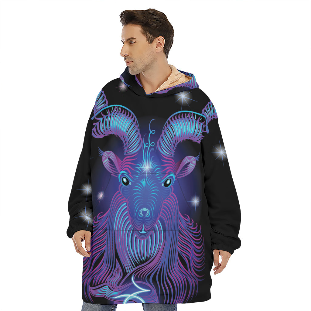 Dark Capricorn Zodiac Sign Print Hoodie Blanket
