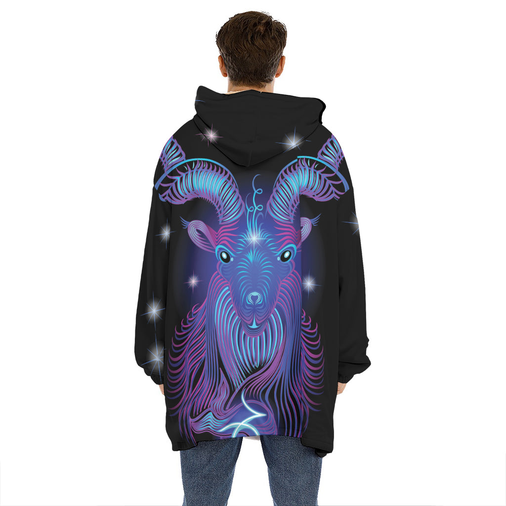 Dark Capricorn Zodiac Sign Print Hoodie Blanket