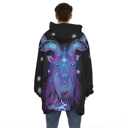 Dark Capricorn Zodiac Sign Print Hoodie Blanket