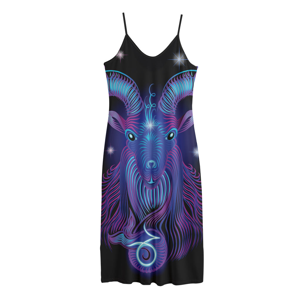 Dark Capricorn Zodiac Sign Print Jersey Midi Cami Dress