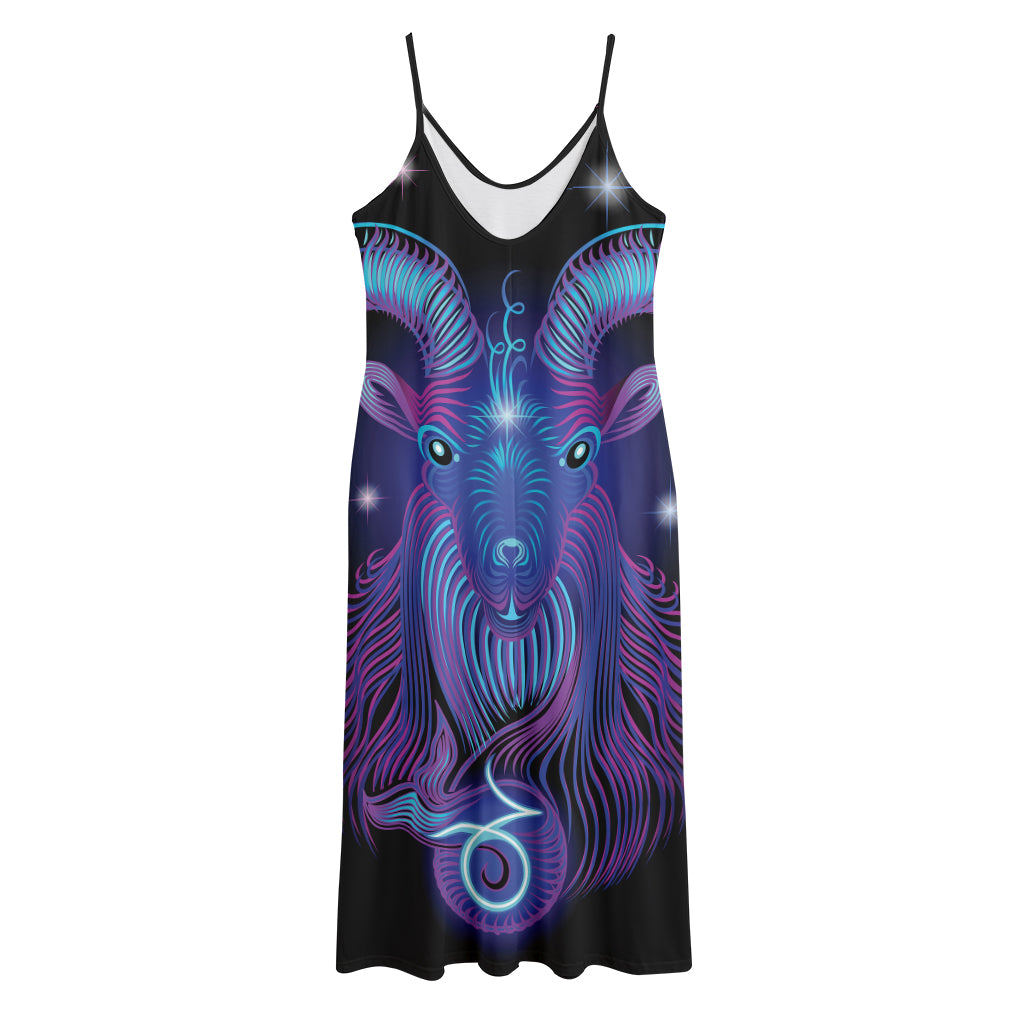 Dark Capricorn Zodiac Sign Print Jersey Midi Cami Dress