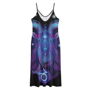 Dark Capricorn Zodiac Sign Print Jersey Midi Cami Dress