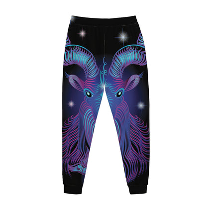Dark Capricorn Zodiac Sign Print Jogger Pants