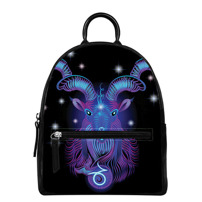 Dark Capricorn Zodiac Sign Print Leather Backpack