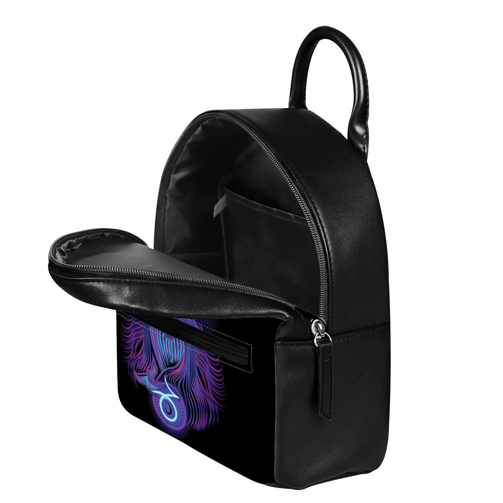 Dark Capricorn Zodiac Sign Print Leather Backpack