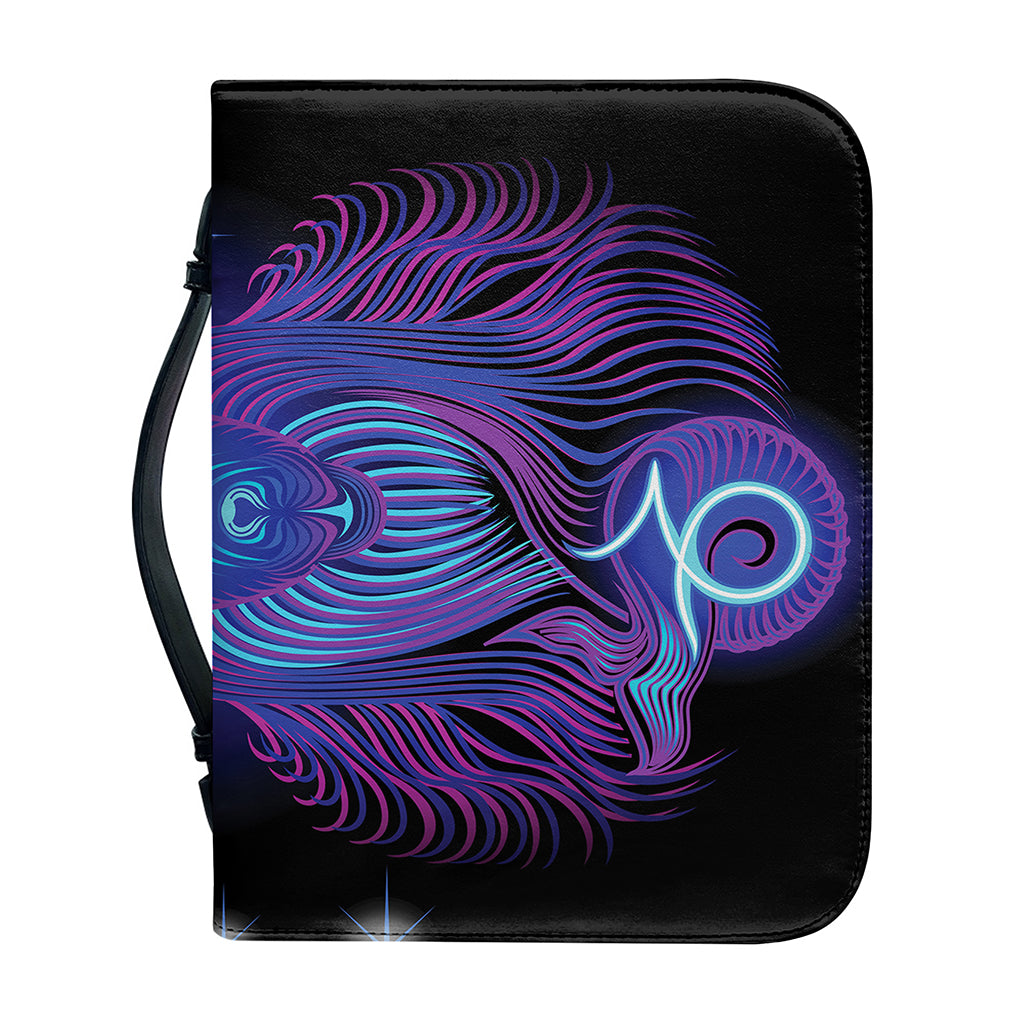 Dark Capricorn Zodiac Sign Print Leather Bible Cover