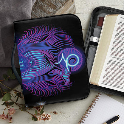 Dark Capricorn Zodiac Sign Print Leather Bible Cover