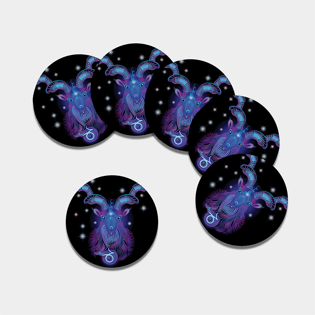 Dark Capricorn Zodiac Sign Print Leather Coaster Set