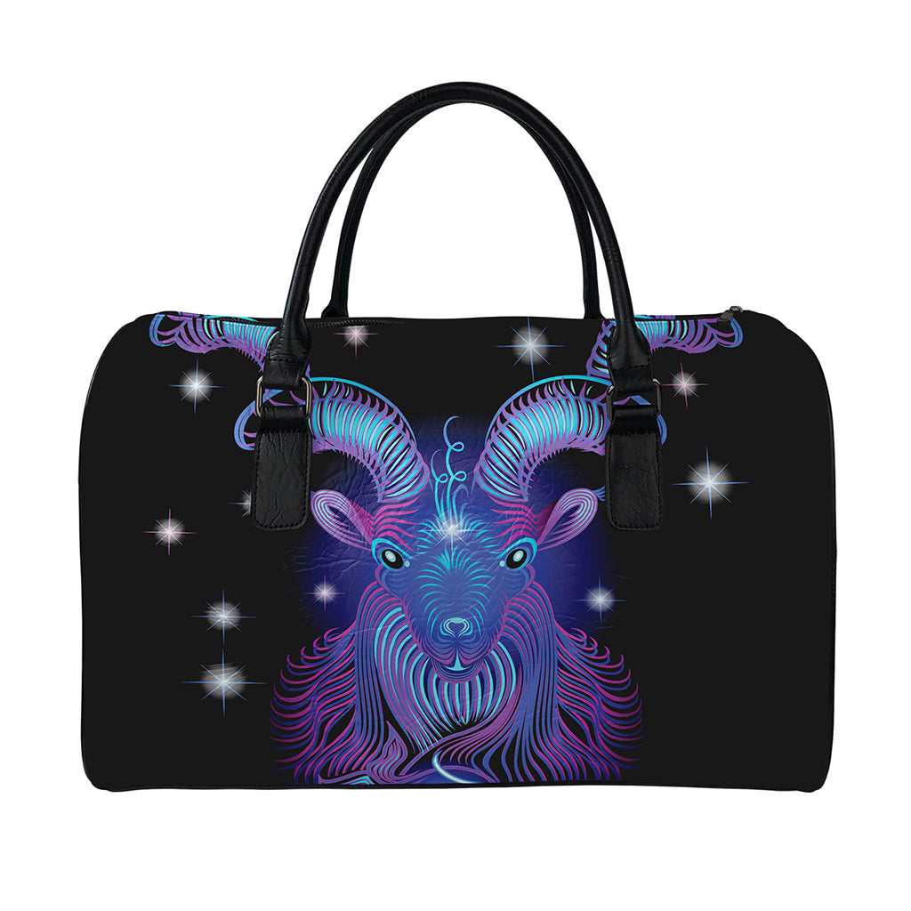 Dark Capricorn Zodiac Sign Print Leather Duffle Bag