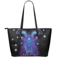 Dark Capricorn Zodiac Sign Print Leather Tote Bag With Zipper