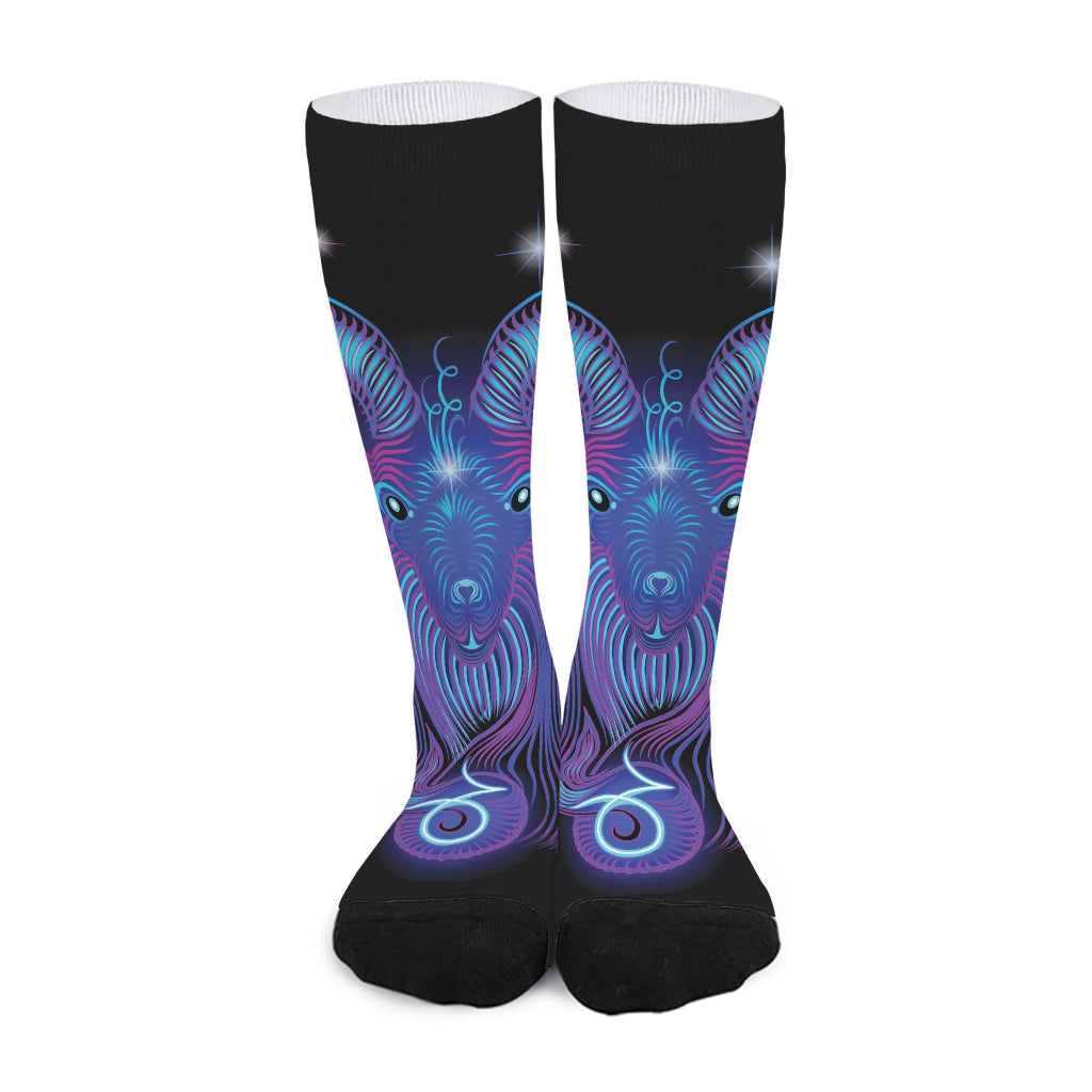 Dark Capricorn Zodiac Sign Print Long Socks