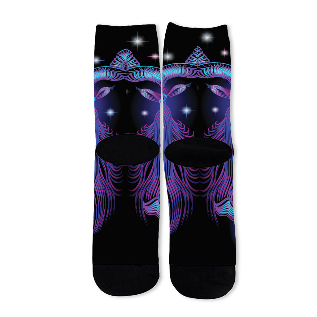 Dark Capricorn Zodiac Sign Print Long Socks