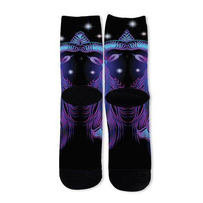 Dark Capricorn Zodiac Sign Print Long Socks