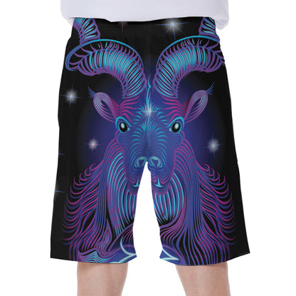 Dark Capricorn Zodiac Sign Print Men's Beach Shorts