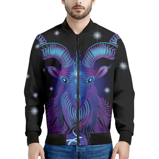 Dark Capricorn Zodiac Sign Print Men's Bomber Jacket