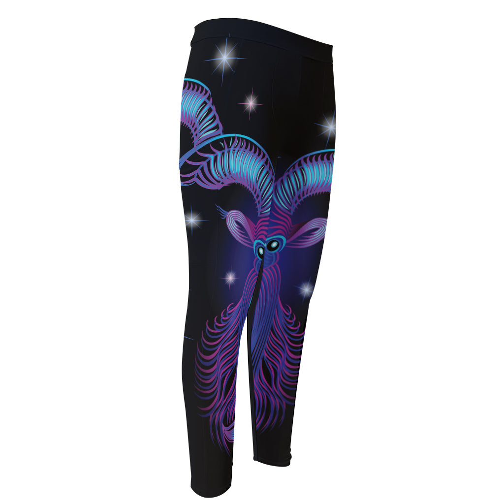 Dark Capricorn Zodiac Sign Print Men's Compression Pants