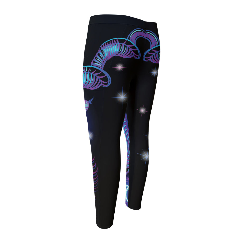 Dark Capricorn Zodiac Sign Print Men's Compression Pants