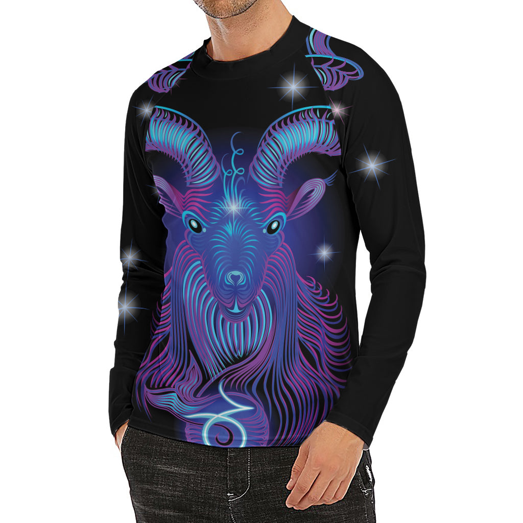 Dark Capricorn Zodiac Sign Print Men's Long Sleeve Rash Guard