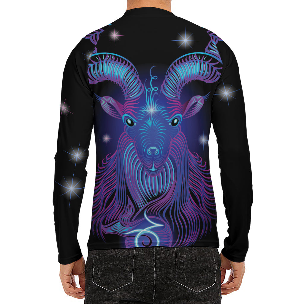 Dark Capricorn Zodiac Sign Print Men's Long Sleeve Rash Guard