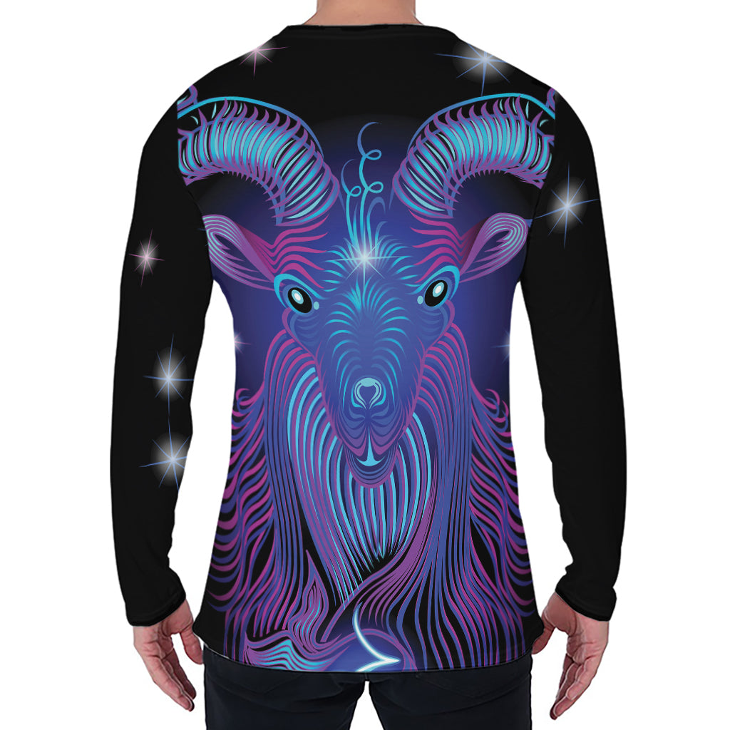 Dark Capricorn Zodiac Sign Print Men's Long Sleeve T-Shirt