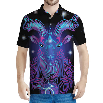 Dark Capricorn Zodiac Sign Print Men's Polo Shirt