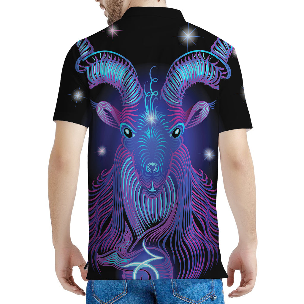 Dark Capricorn Zodiac Sign Print Men's Polo Shirt