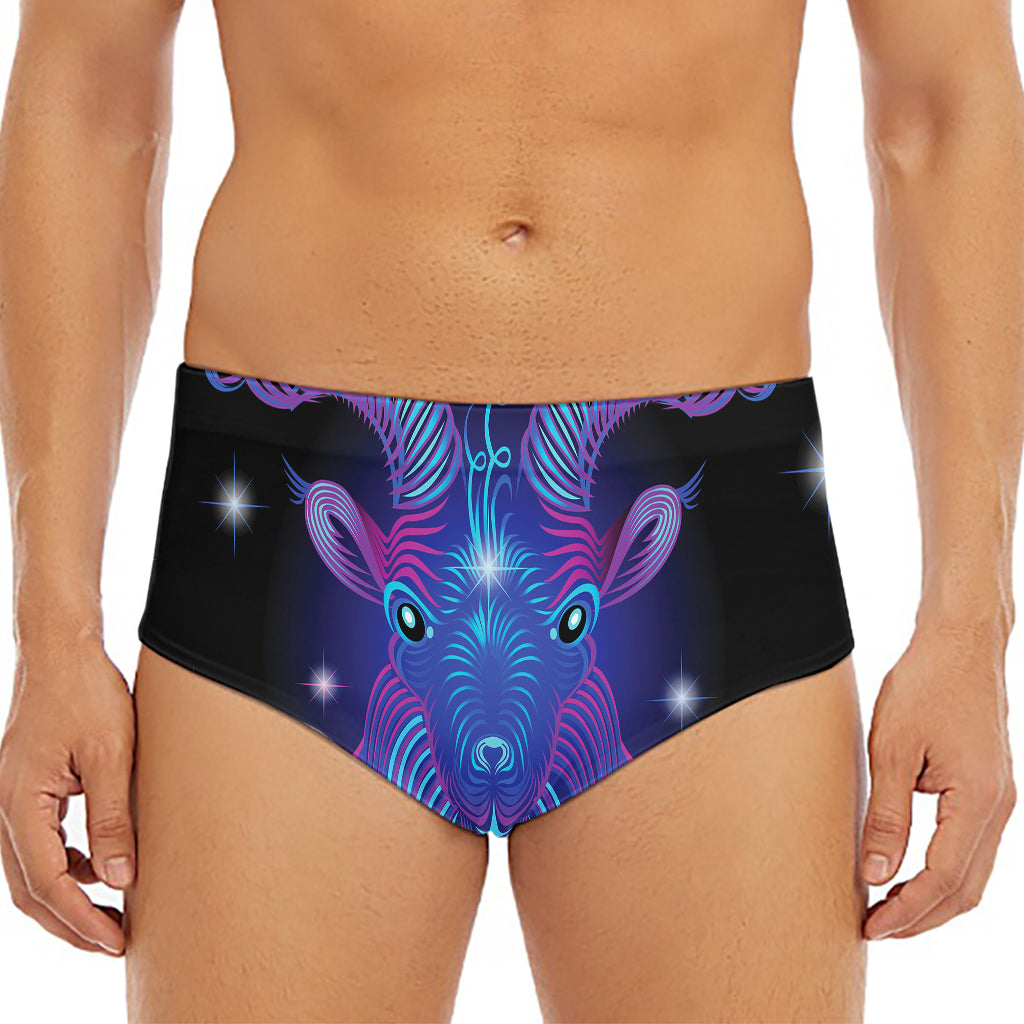 Dark Capricorn Zodiac Sign Print Men's Triangle Swim Briefs