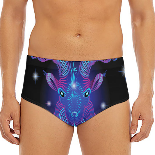 Dark Capricorn Zodiac Sign Print Men's Triangle Swim Briefs
