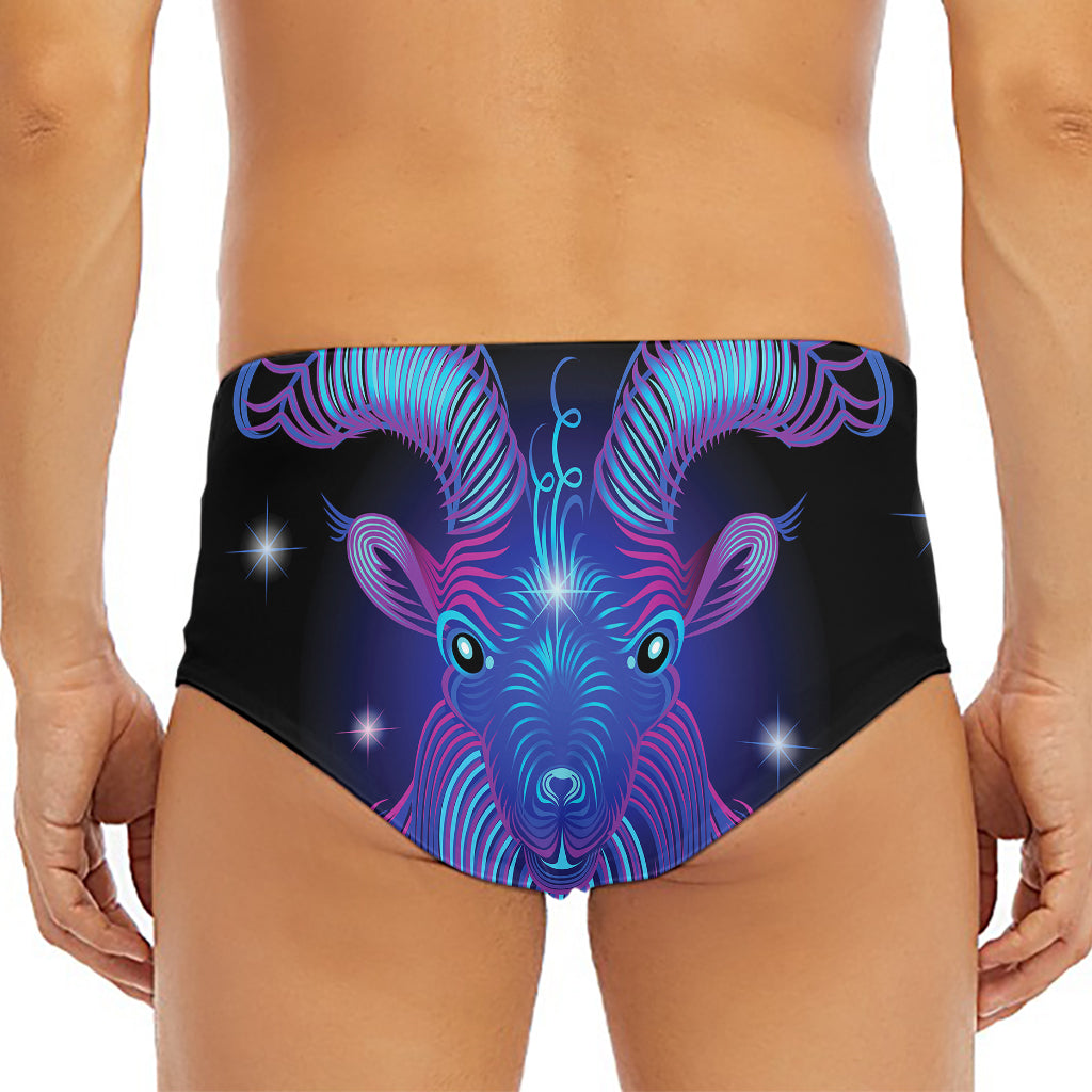 Dark Capricorn Zodiac Sign Print Men's Triangle Swim Briefs