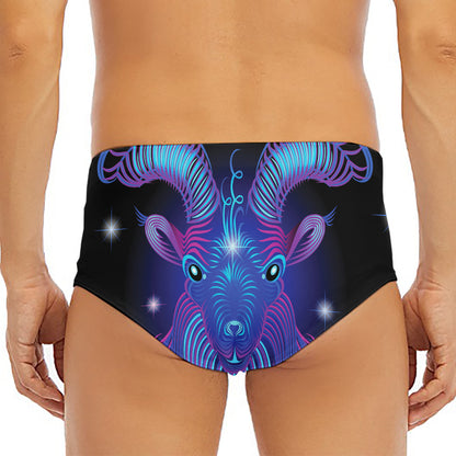 Dark Capricorn Zodiac Sign Print Men's Triangle Swim Briefs