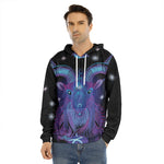 Dark Capricorn Zodiac Sign Print Men's Velvet Pullover Hoodie