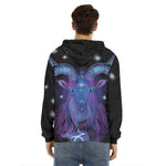 Dark Capricorn Zodiac Sign Print Men's Velvet Pullover Hoodie