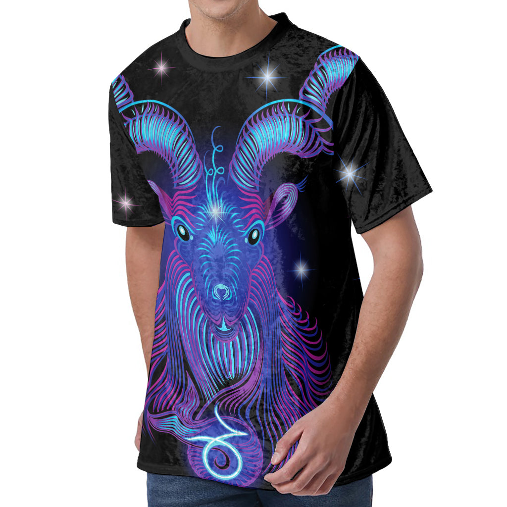 Dark Capricorn Zodiac Sign Print Men's Velvet T-Shirt